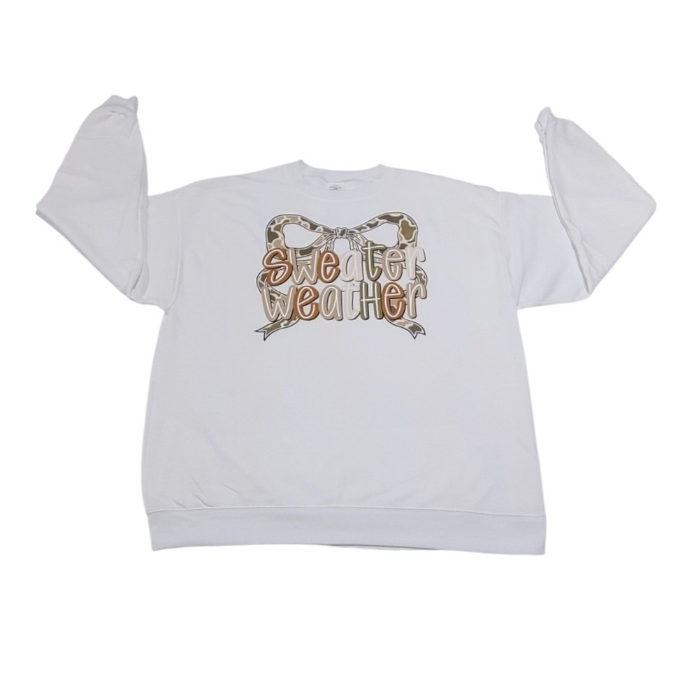Sweater Weather Graphic Sweatshirt White Camo Bow Large Hanes EcoSmart